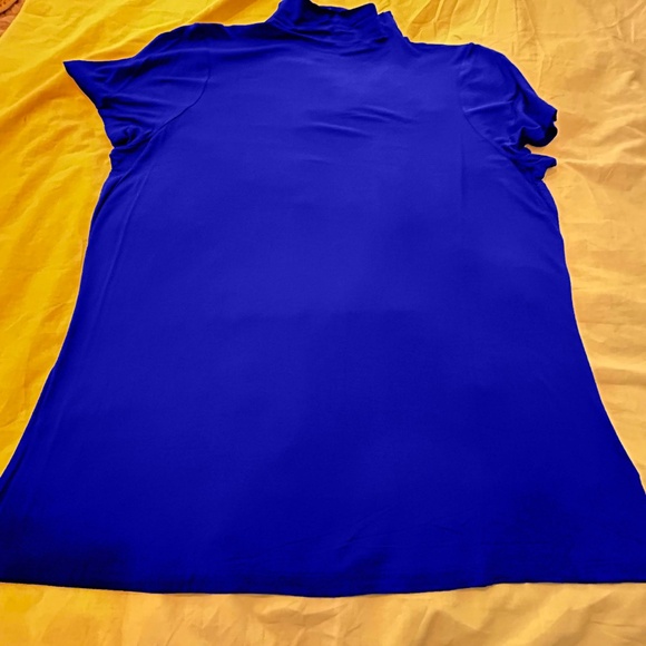 TOP, MOCK NECK, SCARABE (Blue), SIZE 3X, SHORT SLEEVES, STRETCH FABRIC, MICHEL - Picture 4 of 9